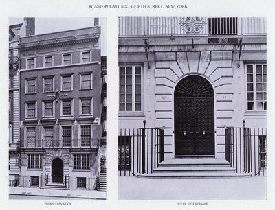 Charles A Platt: 47 ve 49 Doğu Altmış Beşinci Cadde, New York, Önden Yükseliş, Giriş Detayı (s/b fotoğraf) by American Photographer (after)