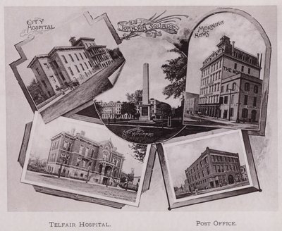 Şehir Hastanesi; Johnson Meydanı; Greene Anıtı; Sabah Haberleri, Telfair Hastanesi, Postane (s/b fotoğraf) by American Photographer (after)