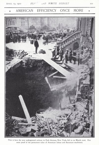 Park Avenue'deki metro tünelinin bir kısmının çöküşü, New York City, ABD, 22 Mart 1902 (s/b fotoğraf) by American Photographer (after)