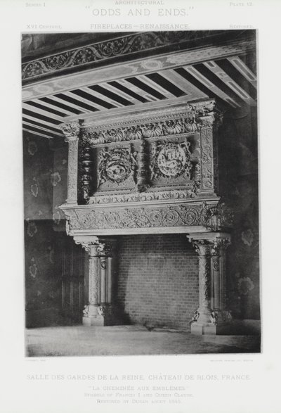 Şömine: Salle Des Gardes De La Reine, Chateau De Blois, Fransa (s / b fotoğraf) by American Photographer (after)