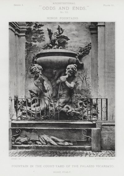 Palazzo Vicariato Avlusundaki Çeşme, Roma, İtalya (s/b fotoğraf) by American Photographer (after)