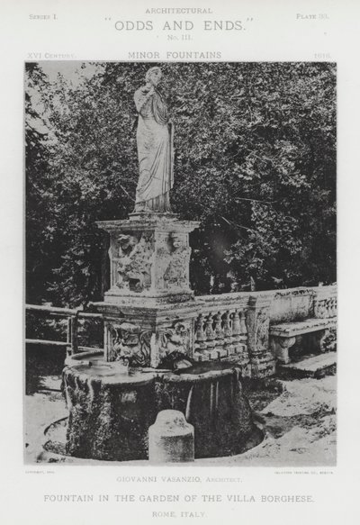 Villa Borghese Bahçesindeki Çeşme, Roma, İtalya (s/b fotoğraf) by American Photographer (after)