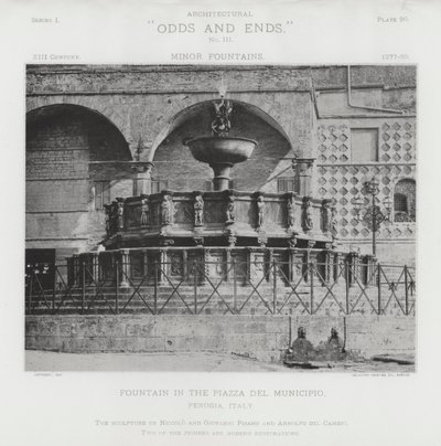 Piazza Del Municipio'daki Çeşme, Perugia, İtalya (s / b fotoğraf) by American Photographer (after)