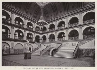 Philadelphia: Central Court and Stairways, Drexel Enstitüsü (s/b fotoğraf) by American Photographer (after)