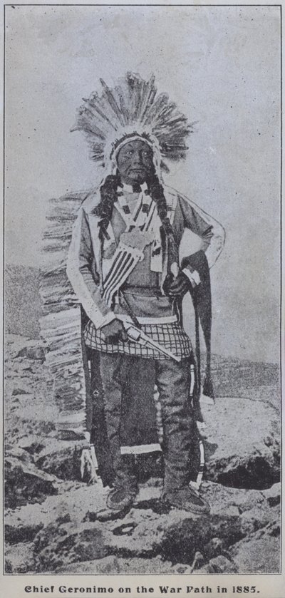 The Apache chief Geronimo on the warpath in 1885 (b/w photo) by American Photographer (after)