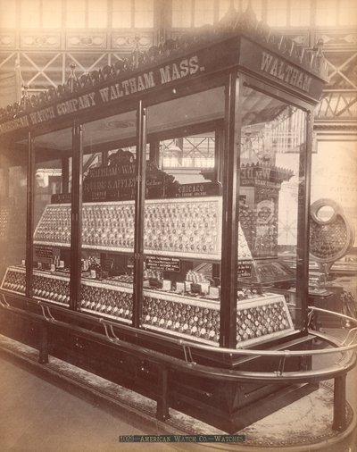American Watch Co.s Exhibit, Ana Bina, Centennial International Exhibition, Philadelphia, 1876 (albüm baskısı) by American Photographer