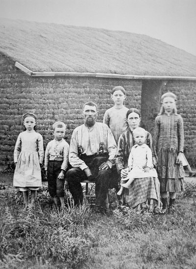 Amerikan öncü ailesi, 1870 dolayları (s/b fotoğraf) by American Photographer