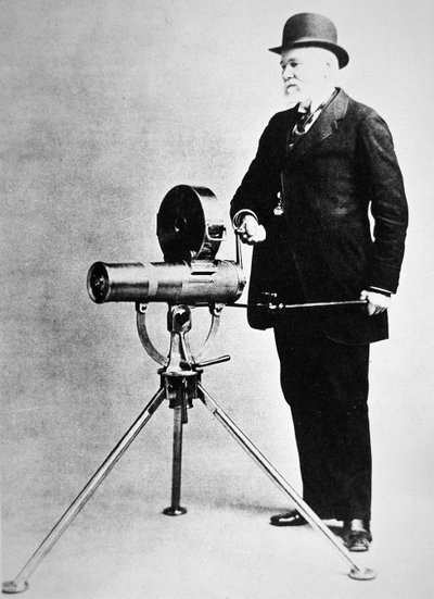 1893 Bulldog Modeli ile gösterilen Richard J. Gatling (s/b fotoğraf) by American Photographer