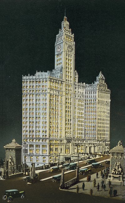 Wrigley Binası, Güney ve Kuzey Bölümü, Gece (renkli fotoğraf) by American Photographer