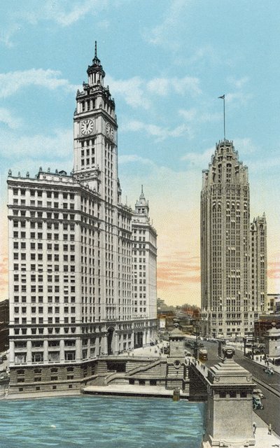 Wrigley Binası ve Tribune Kulesi (renkli fotoğraf) by American Photographer