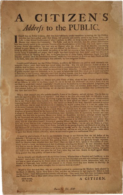 Vatandaşların Halka Seslenişi yeniden: Kraliyet birliklerinin desteği, 18 Aralık 1769 by American School