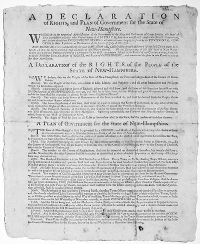 New Hampshire Eyaleti için Haklar Bildirgesi ve Hükümet Planı, 1779 (baskı) by American School