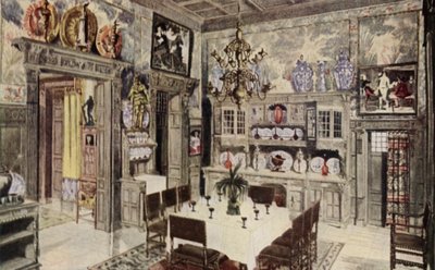 Bir model Alman yemek odası (renkli litho) by American School