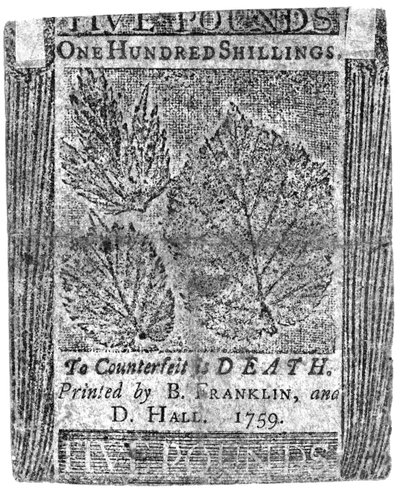 B. Franklin ve D. Hall tarafından basılmış yüz şilinlik banknot, 1759 (basılı) by American School