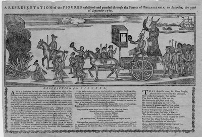 30 Eylül 1780 Cumartesi günü Philadelphia sokaklarında sergilenen ve geçit töreni yapılan figürlerin bir temsili by American School