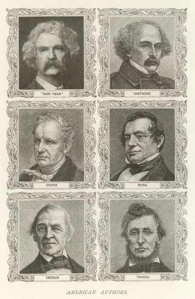 Amerikalı Yazarlar, Mark Twain, Hawthorne, Cooper, Irving, Emerson, Thoreau by American School