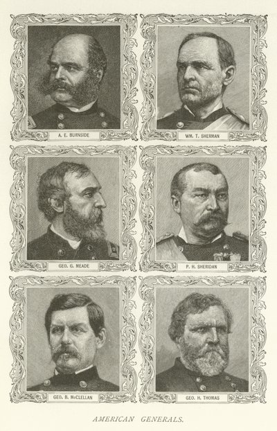 Amerikan Generalleri, AE Burnside, William T Sherman, George G Meade, PH Sheridan, George B McClellan, George H Thomas by American School