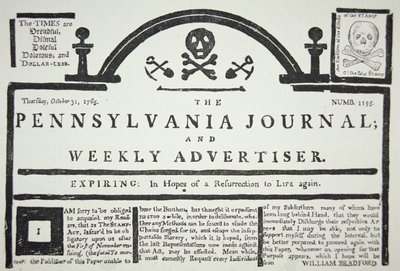 İngilizlerin dayattığı Damga Yasasına bir Amerikan yanıtı, pub. The Pennsylvania Journal ve Weekly Advertiser