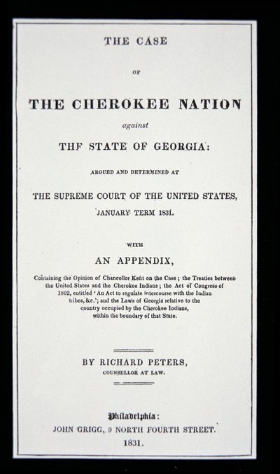 Kızılderililerin anavatanlarından zorla çıkarılmasına yanıt olarak Cherokee Nation tarafından hazırlanan anti-kaldırma yolu by American School