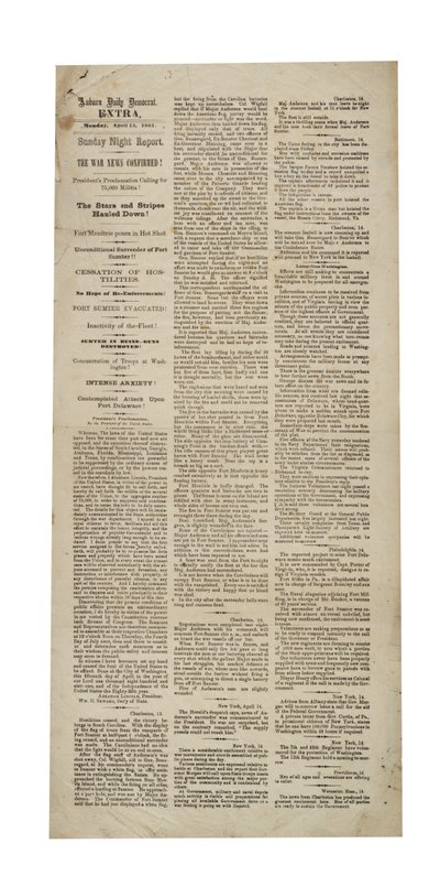 Auburn Daily Democrat Ekstra yeniden: Fort Sumter, 15 Nisan 1861 by American School