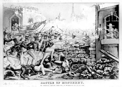 Monterey Savaşı: Amerikalılar Ana Plazaya Giden Yolları Zorluyor, 23 Eylül 1846, Nathanial Currier (1813-88) tarafından kazınmış ve yayınlanmıştır. by American School