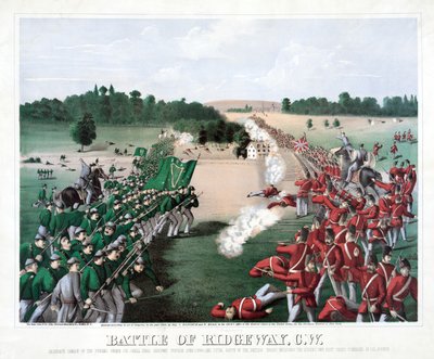 Ridgeway Savaşı, C.W., pub. 1869 (renkli gravür) by American School