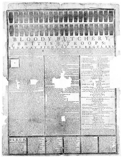 İngiliz Birliklerinin Kanlı Kasaplığı, Salem 1775 (baskı) by American School
