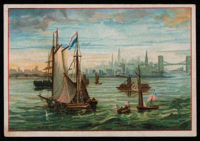 New York limanındaki tekneler, tebrik kartı. (kromolito) by American School