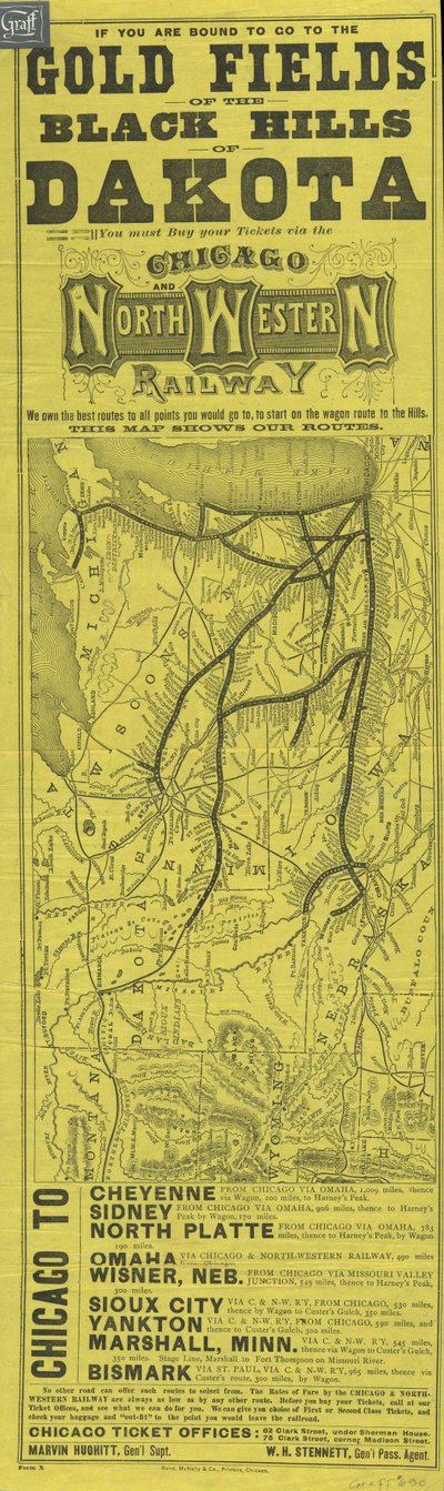 Rand McNally tarafından basılan Chicago ve Kuzey Batı Demiryolu için Broadside, c.1870 by American School