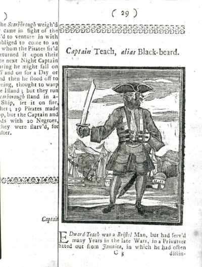 Captain Teach, Alias Black Beard, Tarihinden ve Tüm En Kötü Ünlü Korsanların ve Mürettebatlarının Yaşamlarından, Londra, 1725 by American School