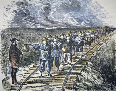 Charles Crocker (1822-88) ve Orta Pasifik Demiryolunu inşa eden Çinli işgücü, 1869