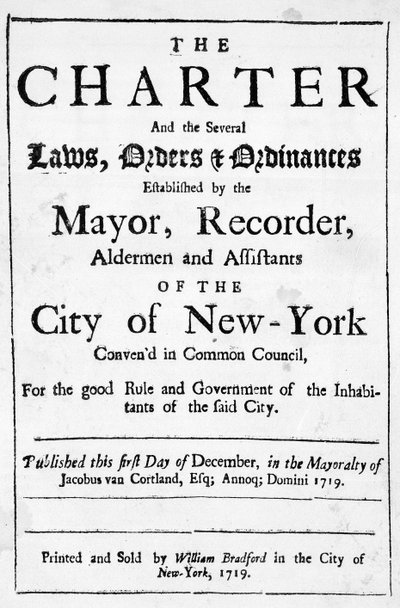 New York Şehri Şartı, 1719 (baskı) by American School