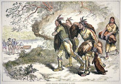 Koloni Kürk Tüccarları (renkli gravür) by American School