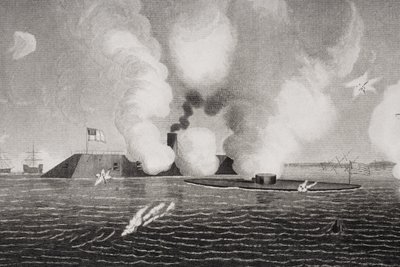 Confederate CSS Virginia (solda) ve Union USS Monitor (sağda) arasında 9 Mart 1862