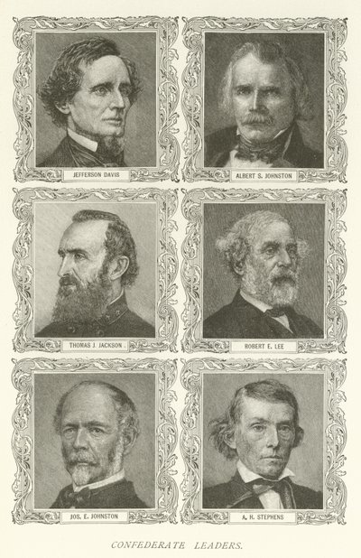Konfederasyon Liderleri, Jefferson Davis, Albert S Johnston, Thomas J Jackson, Robert E Lee, Joseph E Johnston, AH Stephens by American School