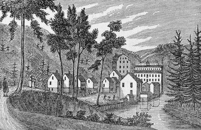 Pamuk fabrikası köyü, Glastenbury, John Warner Barber tarafından 