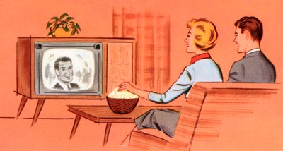 Çalışma Odalarında Retro Televizyon İzleyen Çift by American School