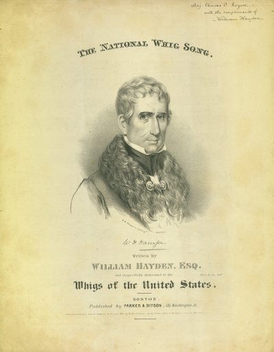 Parker & Diston, Boston, 1840 tarafından yayınlanan William Hayden tarafından yazılan Ulusal Whig Şarkısı sayfasının kapağı by American School