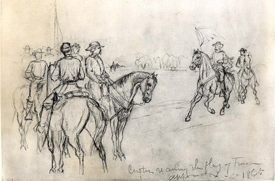 Custer, Özgürlük Bayrağını alırken, Appomattox, 1865 by American School