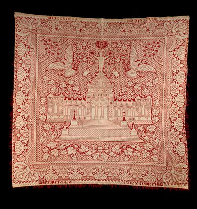 Çift dokuma yatak örtüsü, c.1876 (pamuk ve yün) by American School