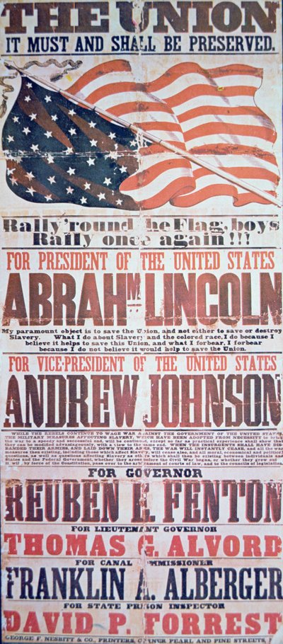 Başkan için Abraham Lincoln (1809-65) ve Başkan Yardımcısı için Andrew Johnson (1808-75) için seçim kampanyası afişi by American School