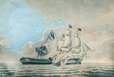 ABD Fırkateyn Constund ve H.M.S. Guerriere (kağıt üzerine suluboya, guaj ve mürekkep) by American School