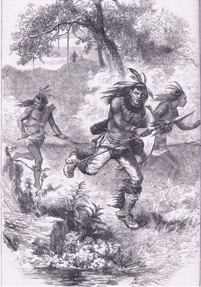 Kızılderililerin katliamdan sonra kaçışı, Cassell'in Amerika Birleşik Devletleri Tarihi pubından bir çizim. Petter & Galpin tarafından 1890 dolayları (lito) by American School