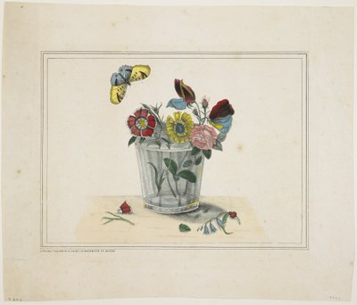 Kelebekli Bardakta Çiçekler (el boyaması taş) by American School