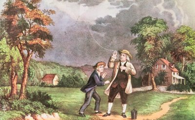 Elektrikte Franklin deneyi c.1746, pub. Currier ve Ives tarafından (baskı) by American School