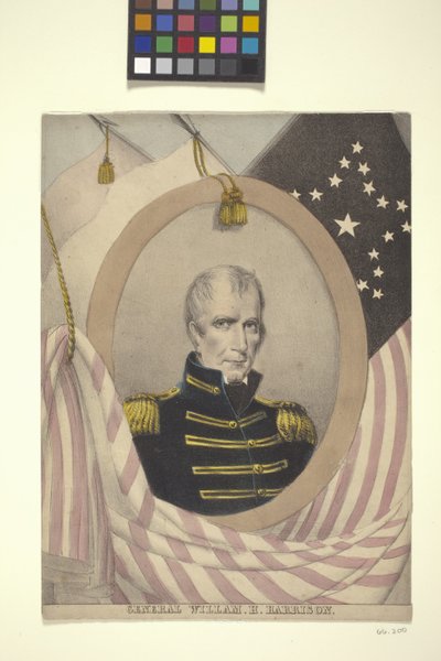 General Willam [Sic] H. Harrison (elle renkli taş baskı) by American School