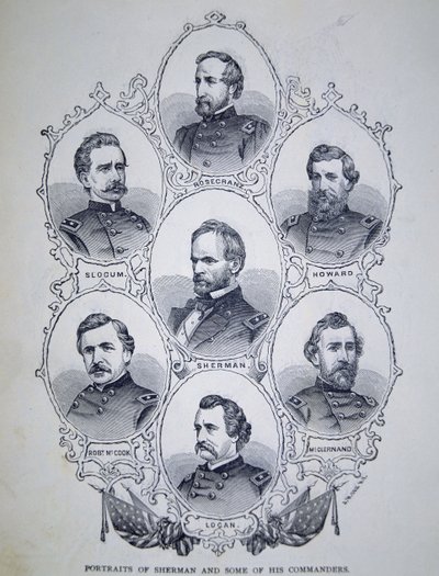 General William Tecumseh Sherman (1820-91) ve Birlik Ordusu Komutanlarından bazıları (gravür) by American School