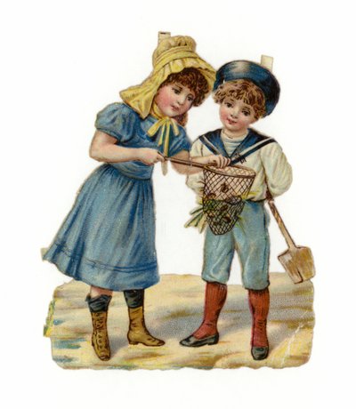Kız ve erkek sahilde balık tutuyor by American School