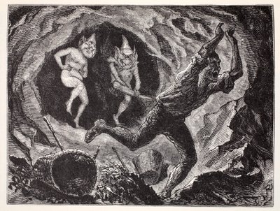 Bir Madenciyi Korkutan Cüceler, The World Guide to Cüceler, Periler, Elfler ve Diğer Küçük İnsanlardan Thomas Keightley (1789-1872) 1880