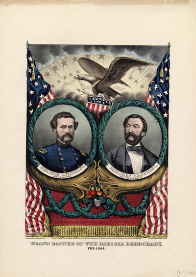 Radikal demokrasinin büyük bayrağı, 1864, pub. Currier & Ives tarafından, 1864 by American School